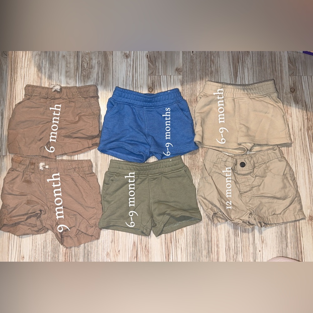Kids Tan, Olive, and Blue Shorts Set